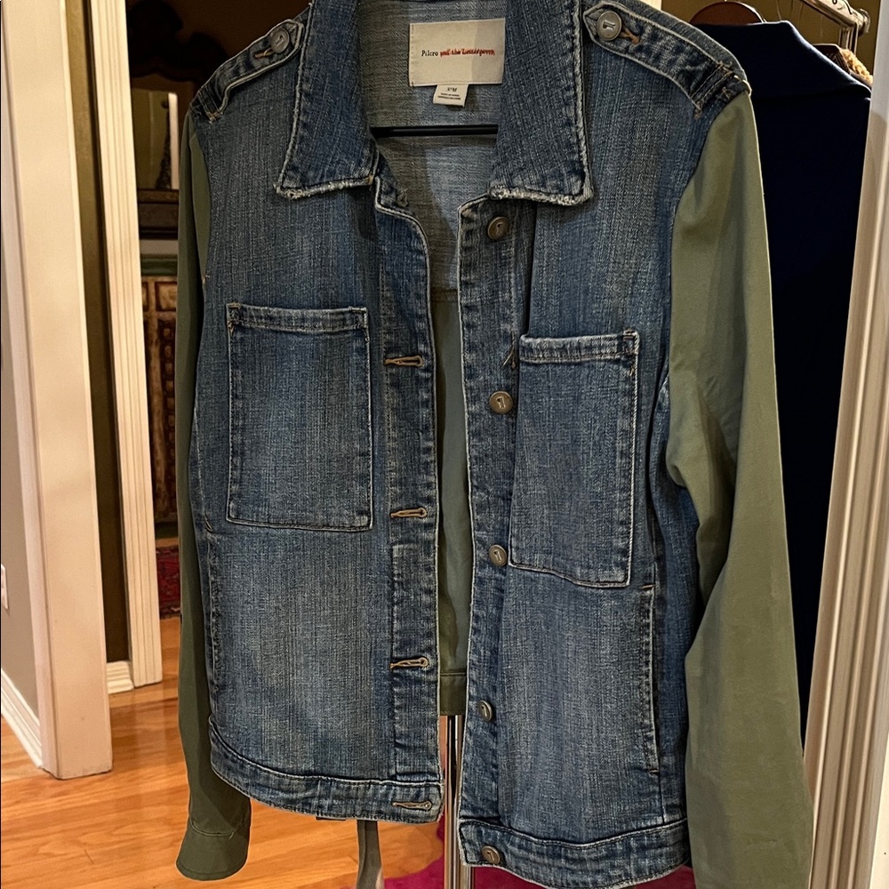 Free People Pilcro Blue and Green Denim Jean Jacket